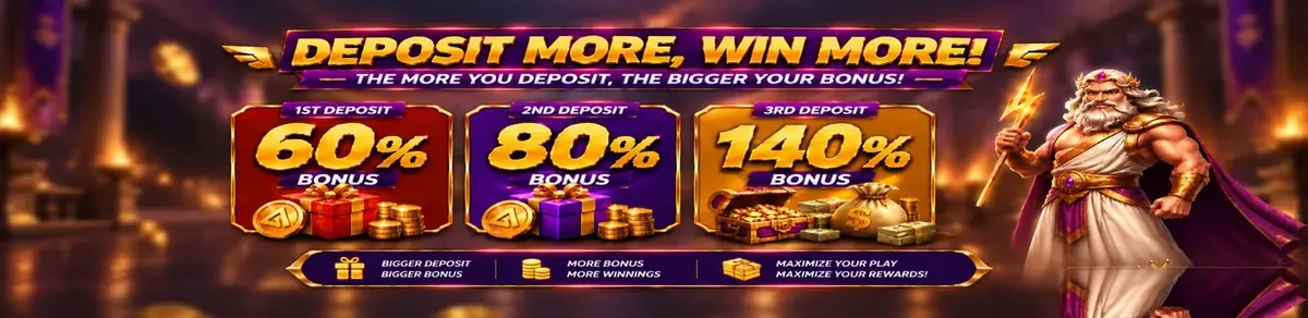 Deposit tiers banner with 60, 80 and 140 percent bonus